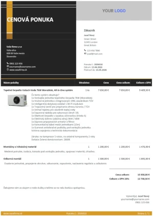 Vzor cenovej ponuky