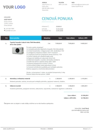 Vzor cenovej ponuky