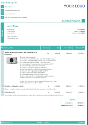 Vzor cenovej ponuky