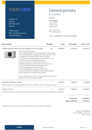 Vzor cenovej ponuky